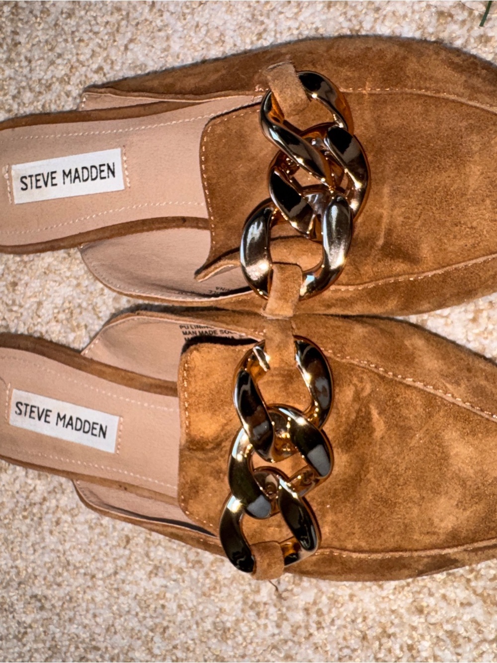 Steve Madden Brown Suede Mules with Gold Chain